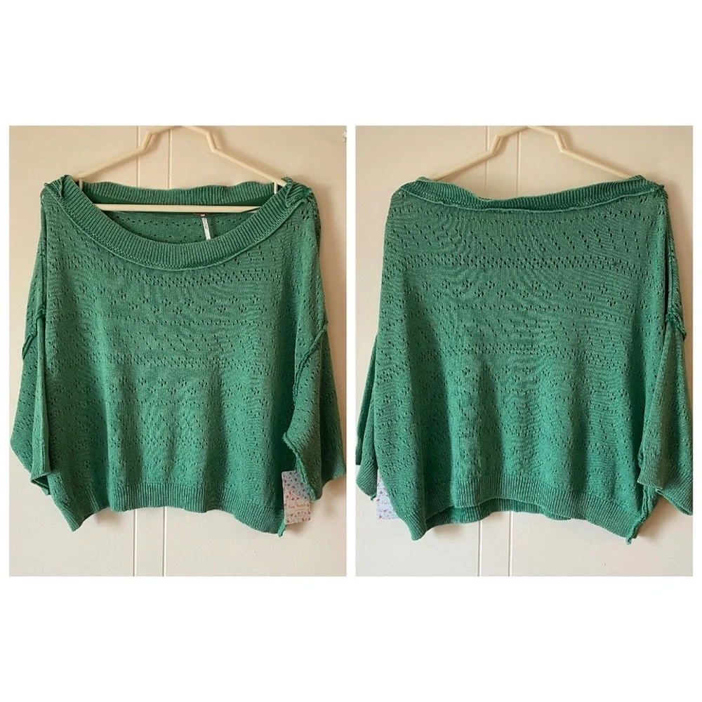 Free People Sand Castle Green Cropped Sweater Top